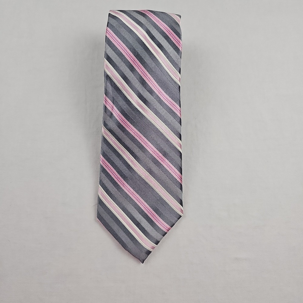 Michael‎ Kors 100% Silk Striped Men's Tie Gray Pink Office Preppy
